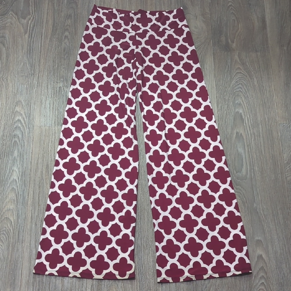 Soft Feel Elastic Stylish Burgundy and White Patterned Pants - Picture 1 of 6
